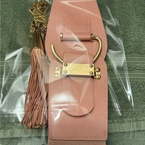 EUC Zenzii Pink Women's Belt XL 42”+ Pink 24” Neckace Both w/Gold Accents Set